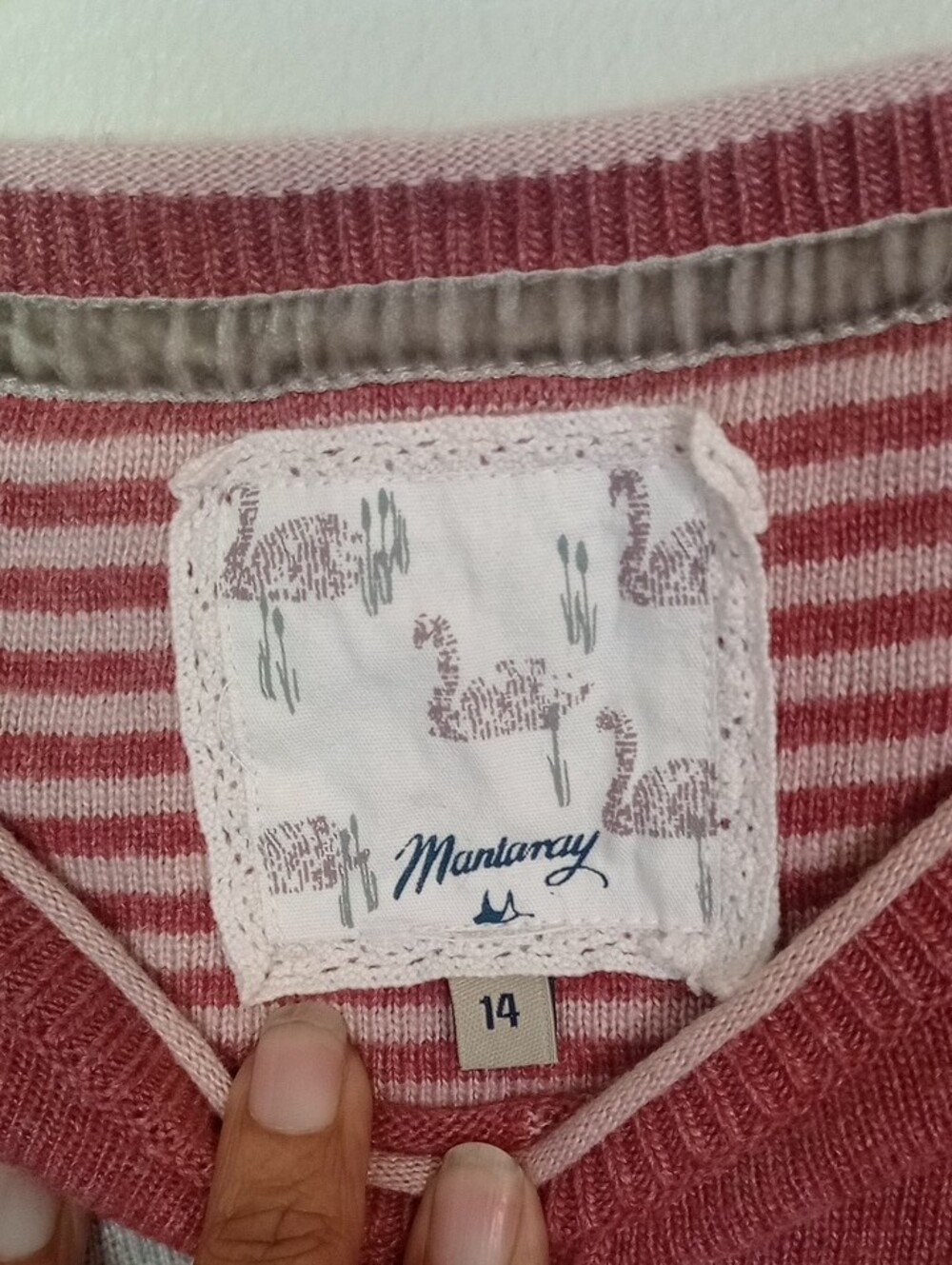 Light Gray and Pink Colorblock Women's Sweater Striped With Swan Logo On Tag - Picture 2 of 8